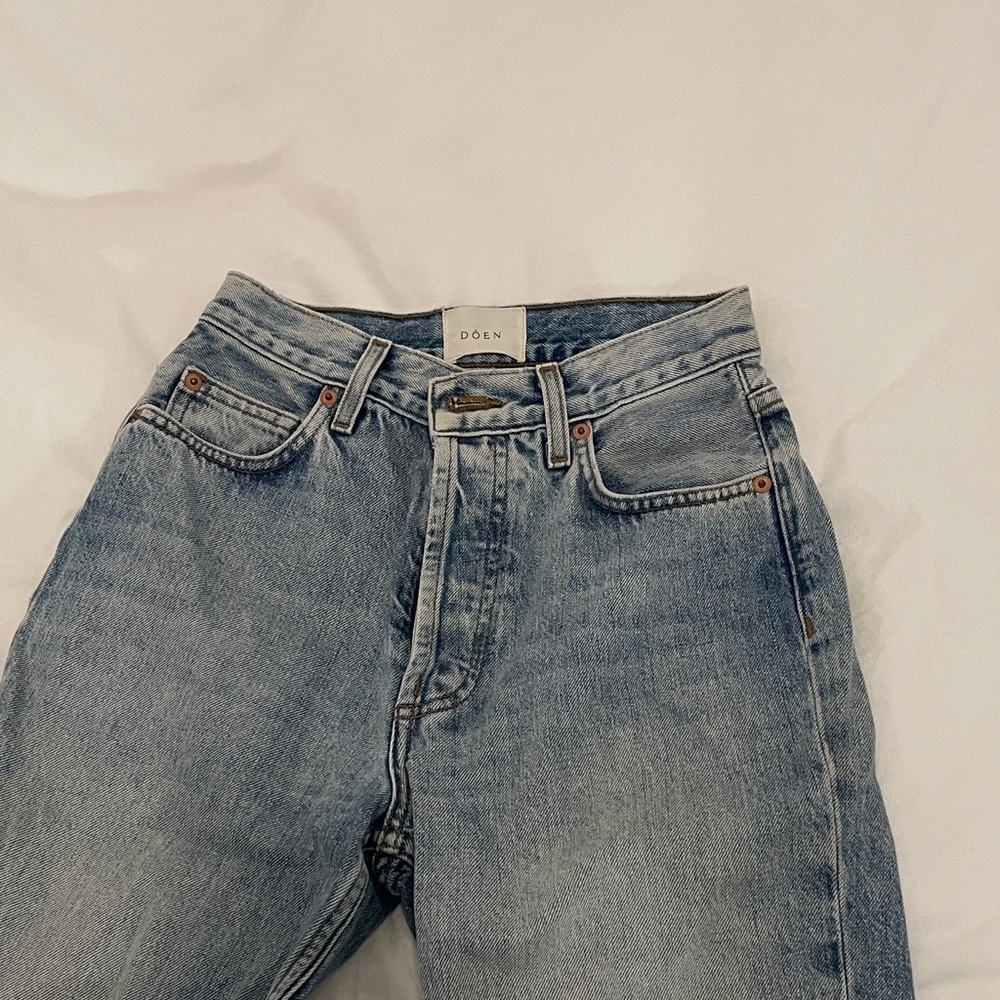 Doen Light Blue Denim Jeans, button fly, 100% cotton, sz 24
